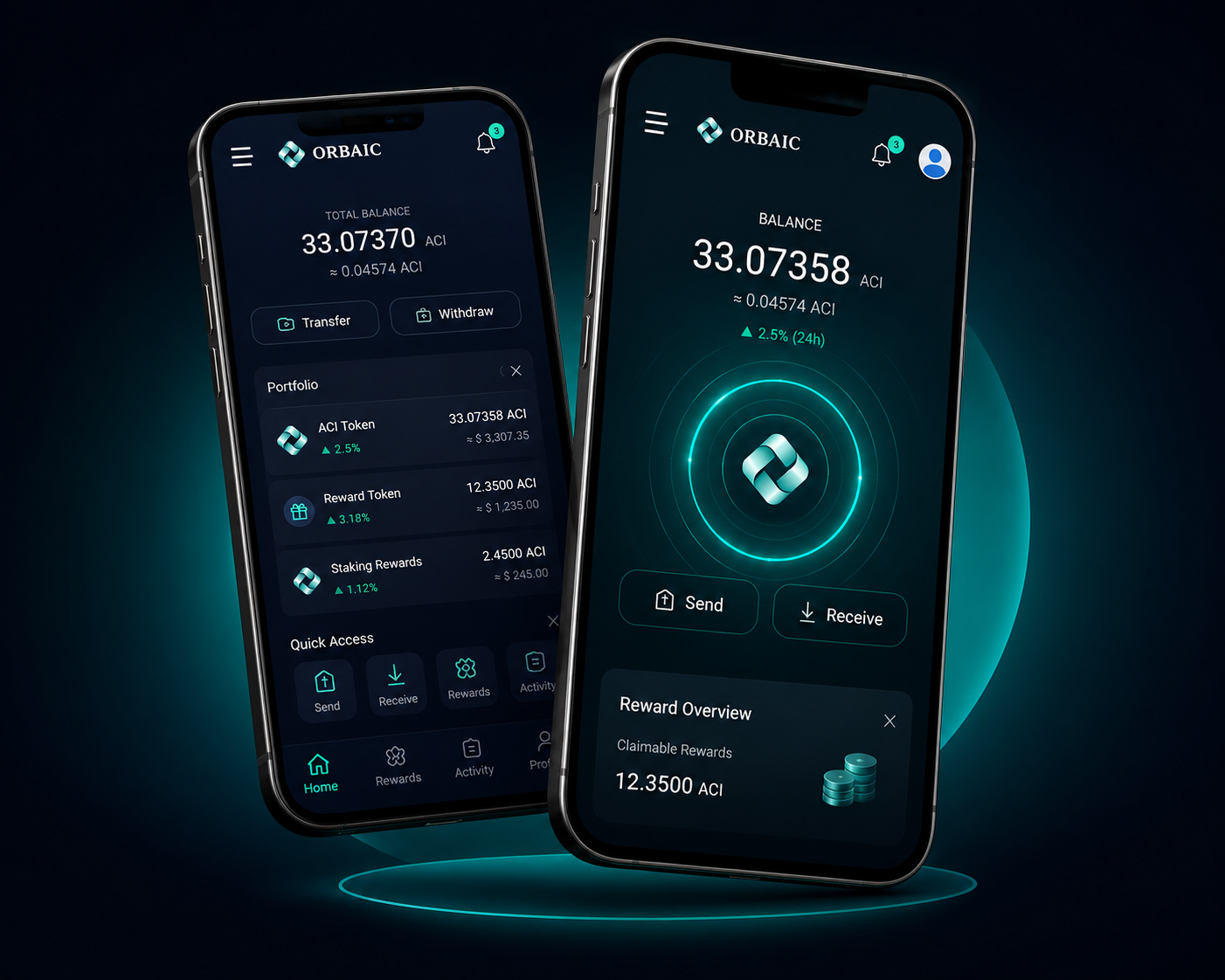 ORBAIC mobile application displayed on two smartphones